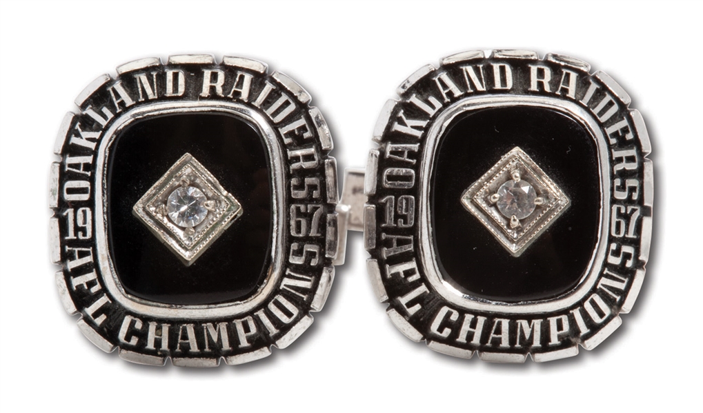 1967 OAKLAND RAIDERS AFL CHAMPIONS 10K WHITE GOLD CUFF LINKS ISSUED TO TEAM TRAINER