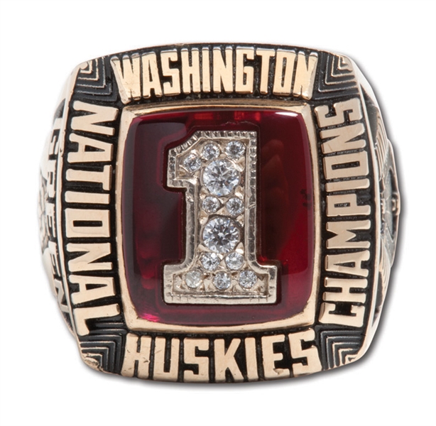 1991 WASHINGTON HUSKIES NCAA FOOTBALL NATIONAL CHAMPIONS 10K GOLD RING (GREEN)