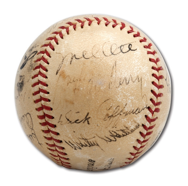 1936 NEW YORK GIANTS NATIONAL LEAGUE CHAMPION TEAM SIGNED ONL (FRICK) BASEBALL WITH OTT, TERRY & HUBBELL