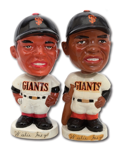 1961-63 WHITE BASE WILLIE MAYS DARK FACE AND 1966 LIGHT FACE WILLIE MAYS PAIR OF BOBBIN HEAD DOLLS
