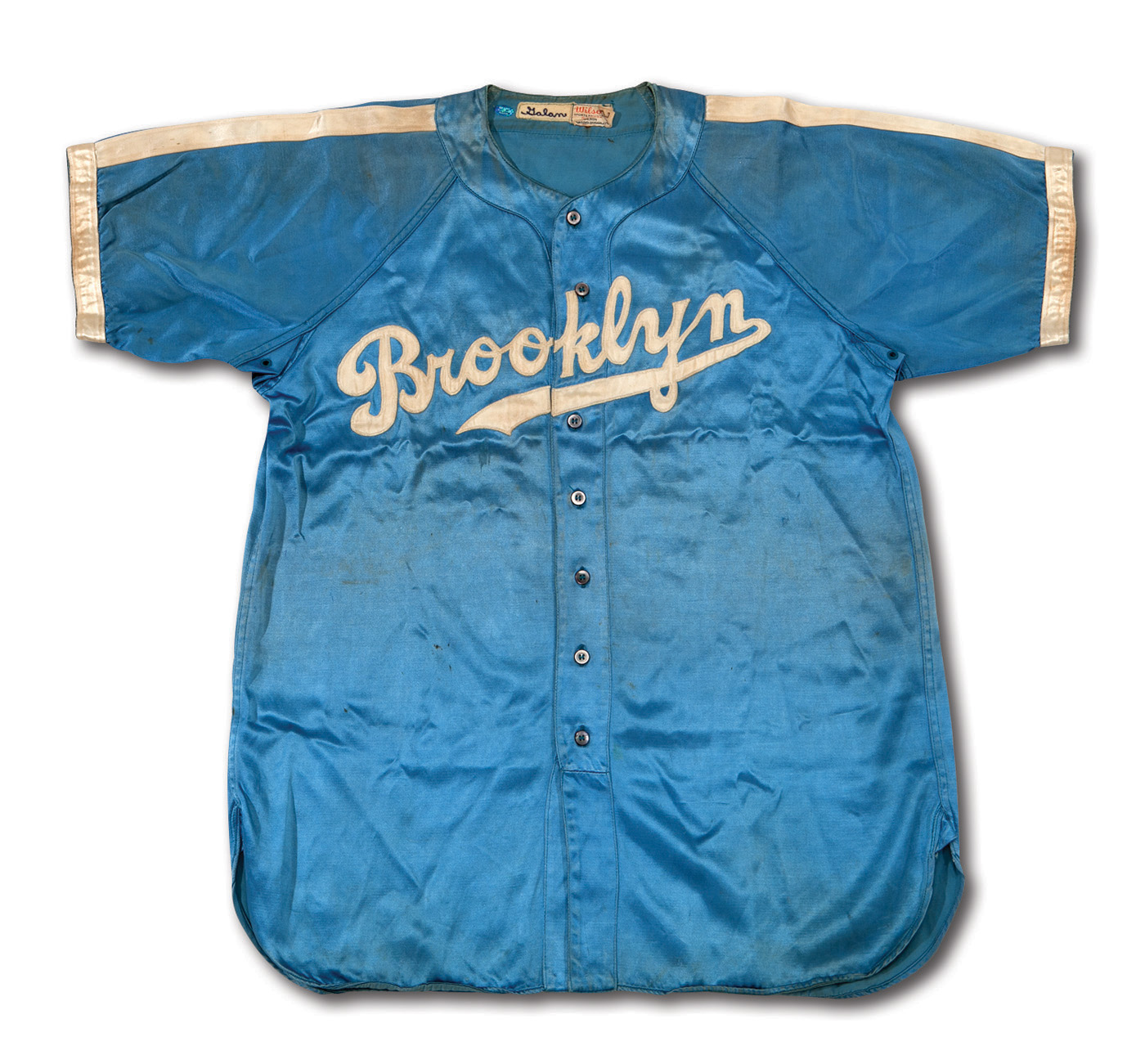 Lot Detail - 1944 AUGIE GALAN BROOKLYN DODGERS GAME WORN BLUE SATIN NIGHT  GAME JERSEY - RARE ONE-YEAR STYLE (MEARS A9.5, DELBERT MICKEL COLLECTION)