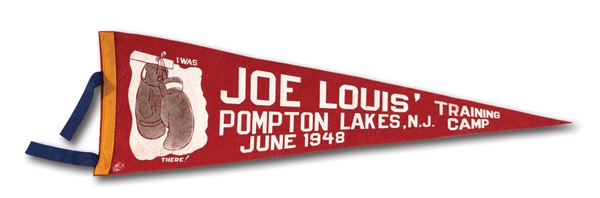JUNE 1948 JOE LOUIS POMPTON LAKES, NJ TRAINING CAMP PENNANT