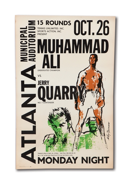10/26/1970 MUHAMMAD ALI VS. JERRY QUARRY (ATLANTA) ORIGINAL LEROY NEIMAN FIGHT POSTER - ALI RETURNS TO RING!