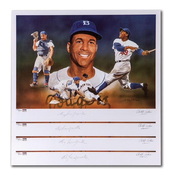 ROY CAMPANELLA AUTOGRAPHED LOT OF (4) CHRISTOPHER PALUSO "CAMPY" LITHOGRAPHS (LIMITED TO 250)