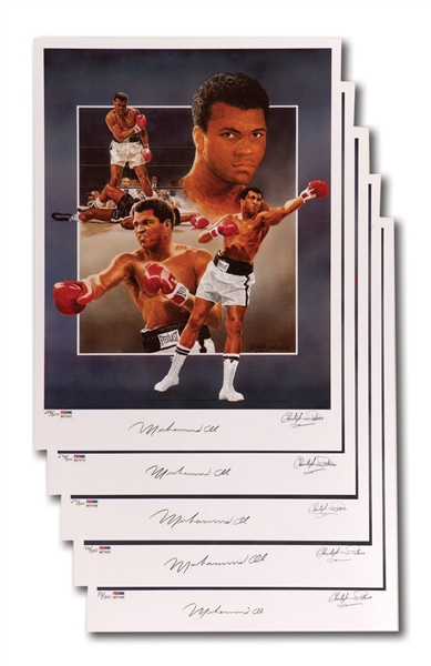 MUHAMMAD ALI AUTOGRAPHED LOT OF (5) CHRISTOPHER PALUSO "ALI" LITHOGRAPHS (LIMITED TO 300) - ALL GRADED PSA 10 