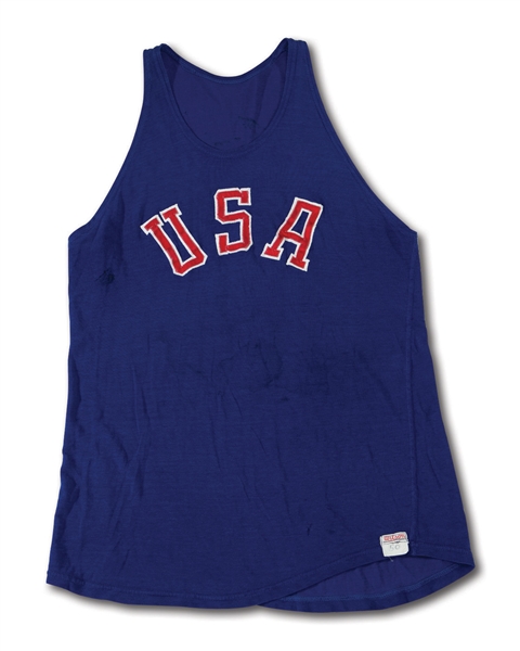 1964 PARRY OBRIEN USA TRACK & FIELD TOKYO OLYMPICS WORN JERSEY AND HIS SIGNED SHOT PUT USED TO BREAK 5 WORLD RECORDS 1953-58 (NSM COLLECTION)