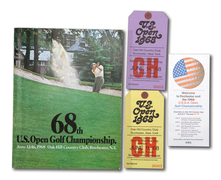 JUNE 13-16, 1968 U.S. OPEN GOLF CHAMPIONSHIP (OAK HILL, NY) PROGRAM SIGNED BY 25 INCL. NICKLAUS, PALMER, SNEAD & TREVINO (WINNER) PLUS TWO EVENT TICKETS