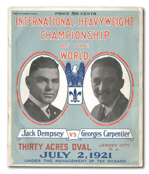 JULY 2, 1921 JACK DEMPSEY VS GEORGES CARPENTIER WORLD HEAVYWEIGHT CHAMPIONSHIP FIGHT PROGRAM