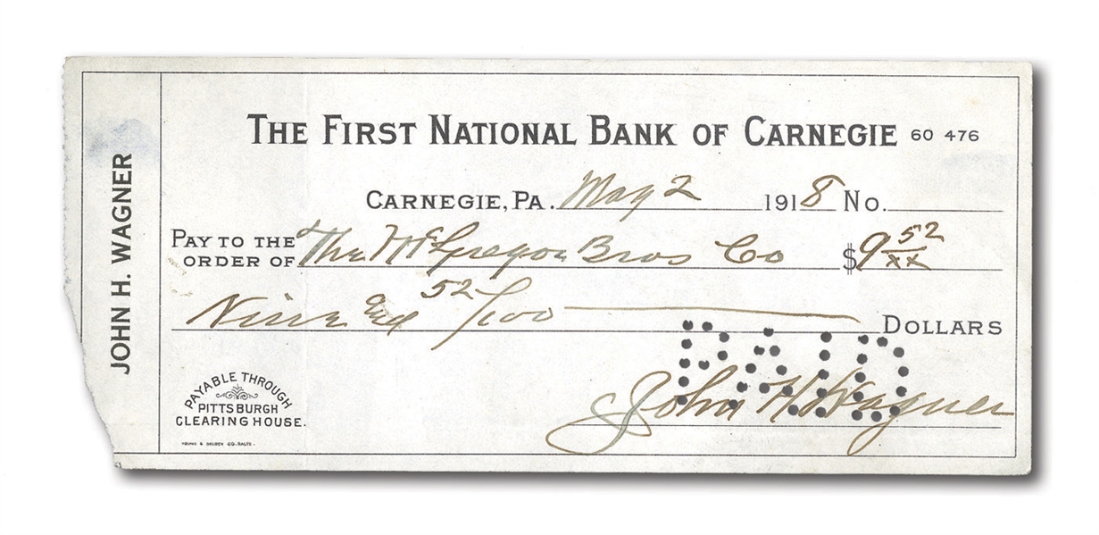 5/2/1918 HONUS WAGNER SIGNED PERSONAL CHECK