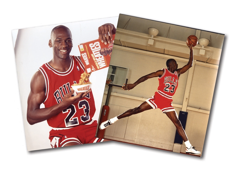 1988 MICHAEL JORDAN PHOTO PROOF PAIR USED BY GENERAL MILLS FOR HIS WHEATIES BOXES (PSA/DNA TYPE 1)