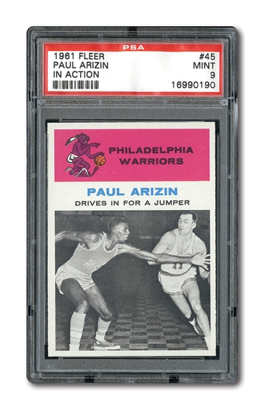 1961-62 FLEER BASKETBALL #45 PAUL ARIZIN IN ACTION MINT PSA 9