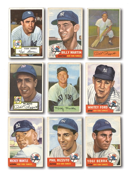 1952-1954 NEW YORK YANKEE TOPPS & BOWMAN COLLECTION OF 23 DIFFERENT INC. MANTLE (2), BERRA (2), FORD, RIZZUTO (3), ETC. 