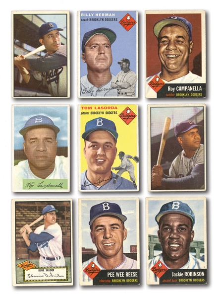 1952-1954 BROOKLYN DODGER TOPPS & BOWMAN COLLECTION OF 30 DIFFERENT INC. ROBINSON, CAMPANELLA (3), SNIDER, REESE, ETC.