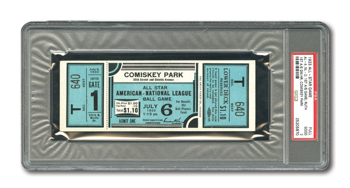 RARE 1933 MAJOR LEAGUE BASEBALL (INAUGURAL) ALL-STAR GAME FULL UNUSED TICKET PSA 2 GOOD – ONE OF THREE EXAMPLES AUTHENTICATED AND ENCAPSULATED BY PSA
