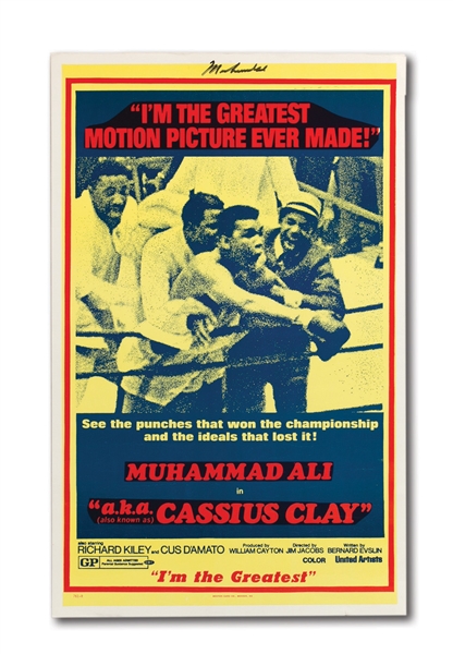 RARE 1970 "A.K.A. CASSIUS CLAY" ORIGINAL DOCUMENTARY FILM POSTER AUTOGRAPHED BY MUHAMMAD ALI