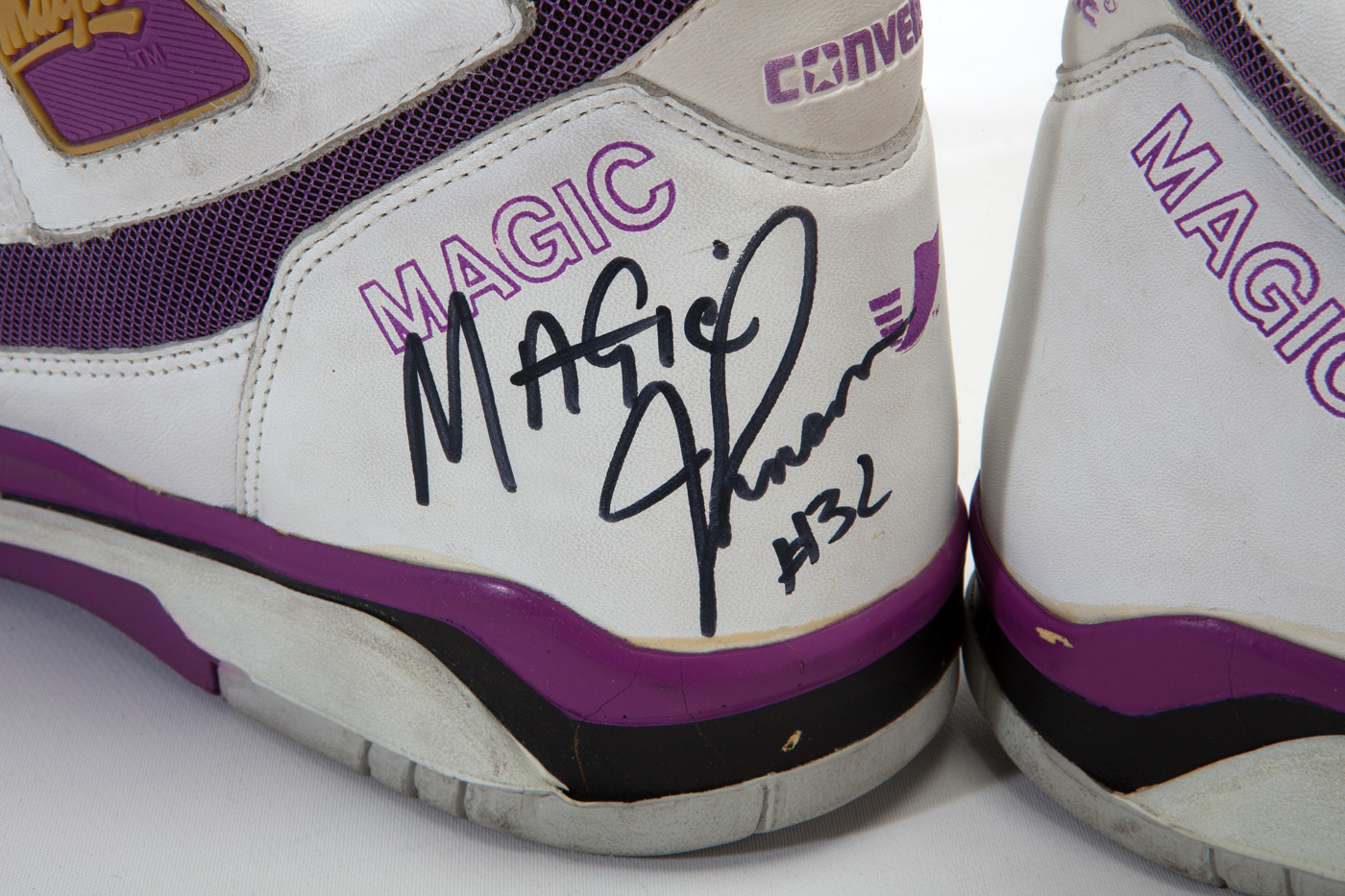 Lot Detail - 1990-91 MAGIC JOHNSON GAME WORN & SIGNED CONVERSE 'TRIPLE  DOUBLE' SIGNATURE MODEL SHOES (MSG SECURITY GUARD LOA)