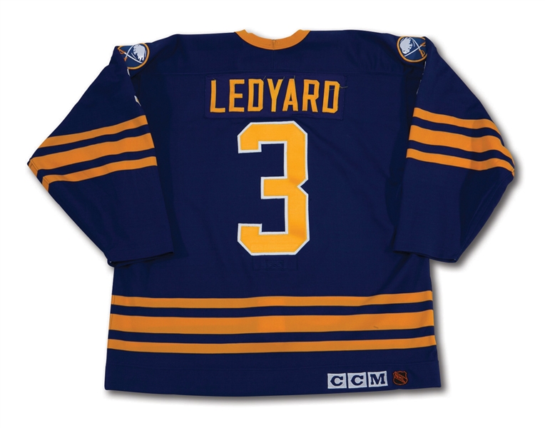 1990-91 GRANT LEDYARD BUFFALO SABRES GAME WORN ROAD JERSEY (NSM COLLECTION)