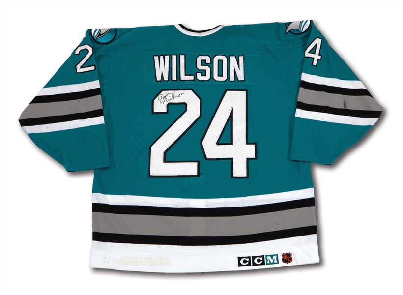 10/4/1991 DOUG WILSON SIGNED SAN JOSE SHARKS INAUGURAL SEASON GAME WORN ROAD JERSEY FROM SHARKS FIRST EVER GAME (WILSON LOA, NSM COLLECTION)
