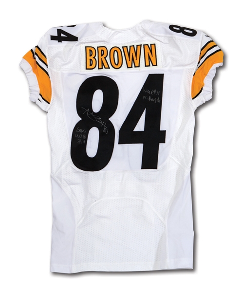 12/7/2014 ANTONIO BROWN SIGNED & INSCRIBED PITTSBURGH STEELERS GAME WORN (@ CIN) ROAD JERSEY - 9 REC. & 117 YDS. IN WIN (PHOTO-MATCHED)
