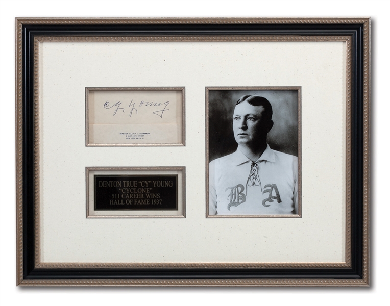CY YOUNG SIGNATURE ON THE STATIONERY OF CARD COLLECTING PIONEER DR. KURZROK PRESENTED IN CUSTOM FRAMED DISPLAY
