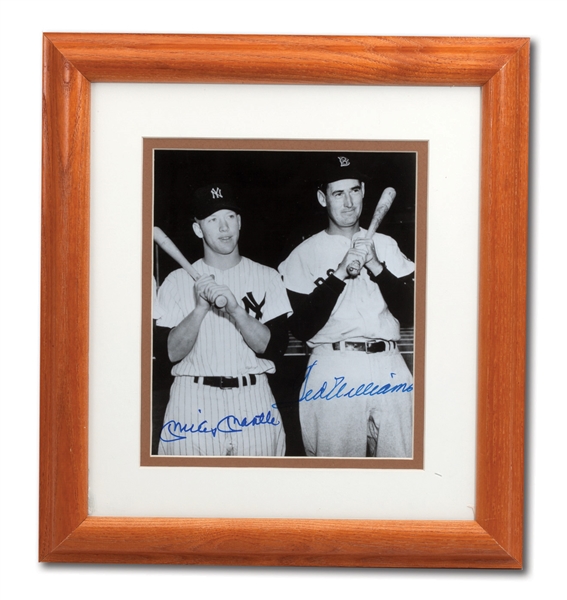 MICKEY MANTLE AND TED WILLIAMS DUAL SIGNED 6 BY 7 1/2 FRAMED  PHOTO (WHITEY FORD COLLECTION)