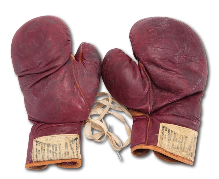 3/21/1949 ROCKY MARCIANO FIGHT WORN EVERLAST BOXING GLOVES FROM JOHNNY PRETZIE BOUT - ROCKYS 13TH CAREER FIGHT (MARCIANO FAMILY LOA)