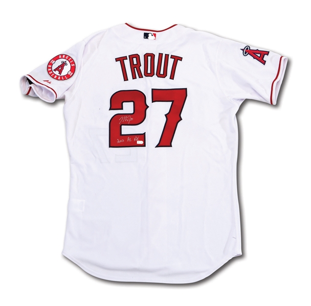 MIKE TROUT SIGNED 2012 LOS ANGELES ANGELS ROOKIE REPLICA HOME JERSEY INSCRIBED "2012 A.L. ROY" (MLB AUTH.)