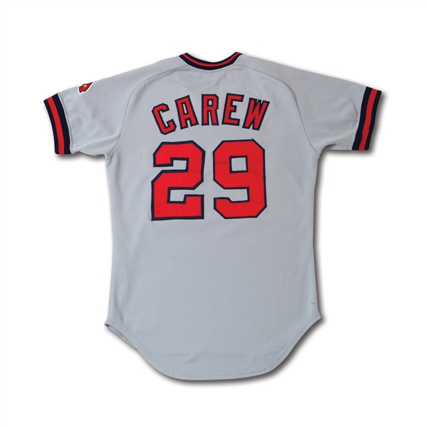 1983 ROD CAREW SIGNED & INSCRIBED CALIFORNIA ANGELS GAME WORN ROAD JERSEY