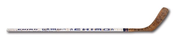 1985 NHL ALL-STAR TEAM SIGNED DOUG WILSON GAME ISSUED STICK W/ 23 AUTOGRAPHS INCL. GRETZKY & LEMIEUX (NSM COLLECTION)