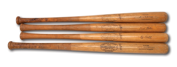 PETE BROWNING, TY COBB, HOME RUN BAKER AND BABE RUTH VINTAGE H&B BATS, USED BY ROGER MARIS IN 1962 FOR BATTING EXPERIMENT ARTICLE
