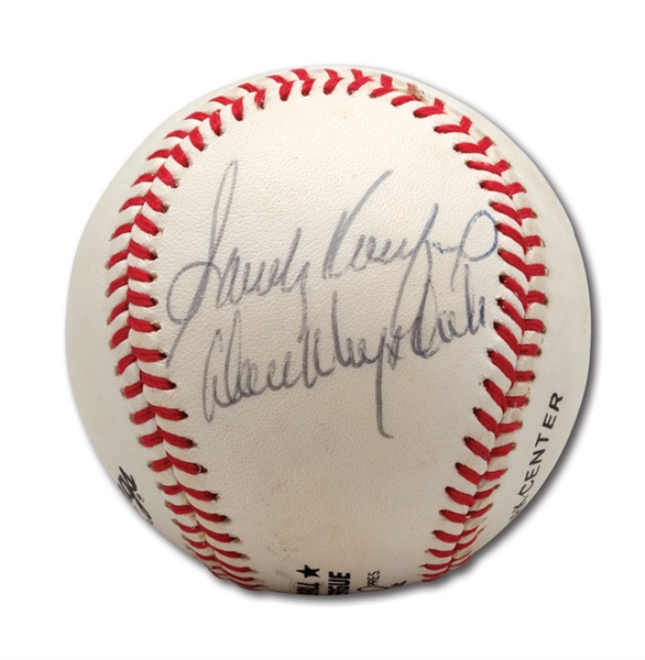 HIGH GRADE SANDY KOUFAX AND DON DRYSDALE DUAL SIGNED (SAME PANEL) OFFICIAL NL BASEBALL