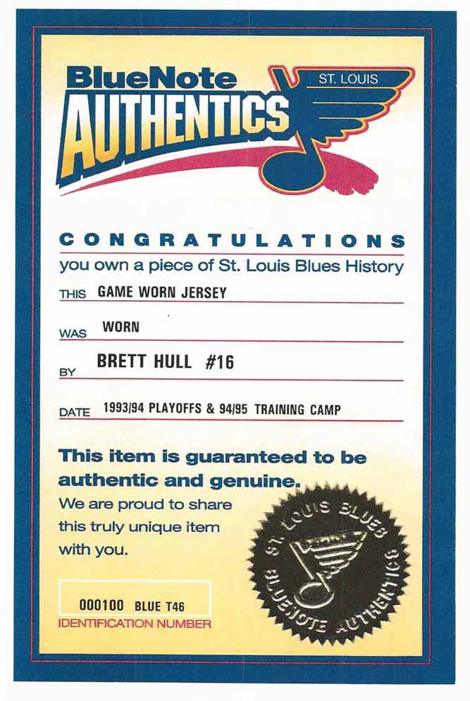 1993-94 Brett Hull St. Louis Blues Game Worn Jersey - Last 50-Goal Season -  Photo Match