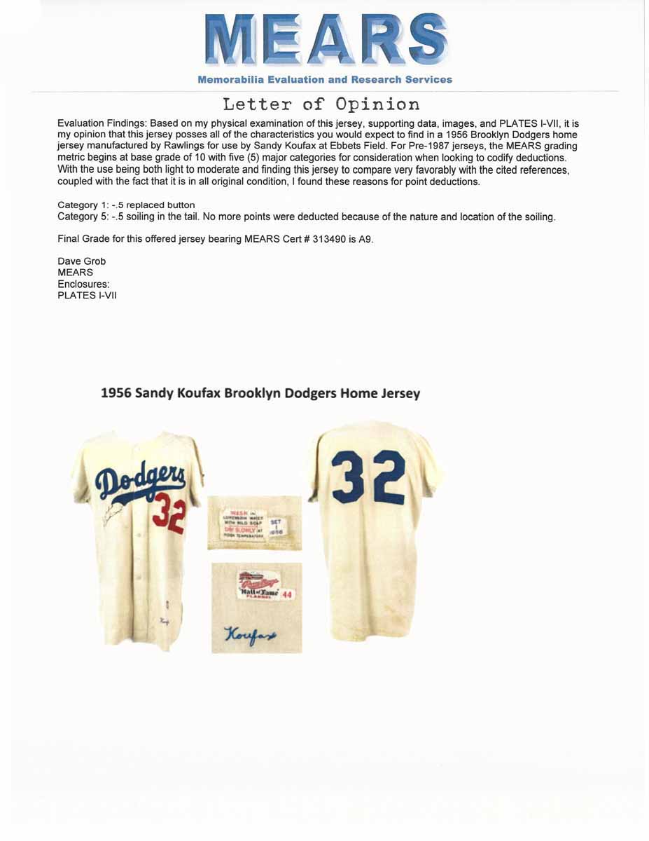Only Known Sandy Koufax Jersey Worn at Ebbets Field Could Bring $1