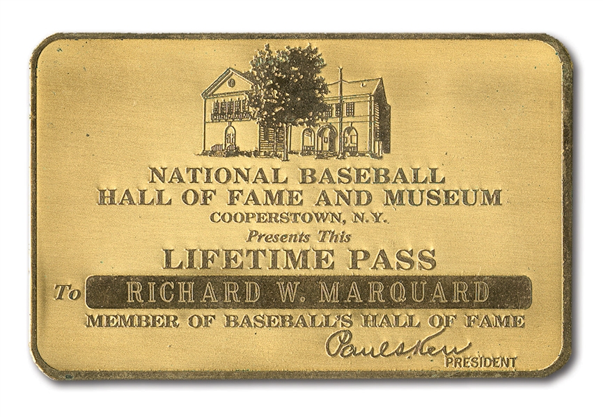 1971 RUBE MARQUARD NATIONAL BASEBALL HALL OF FAME LIFETIME PASS (GREAT GRANDSON LOA)