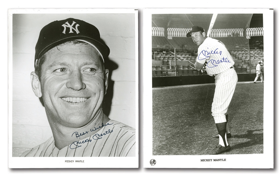 GROUP OF (4) MICKEY MANTLE SIGNED PHOTOS AND (5) JOE DIMAGGIO SIGNED PHOTOS