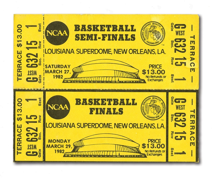 1982 NCAA CHAMPIONSHIP FINALS & SEMIFINALS FULL UNUSED TICKET PAIR - UNC WINS TITLE ON JORDANS GAME-WINNING SHOT