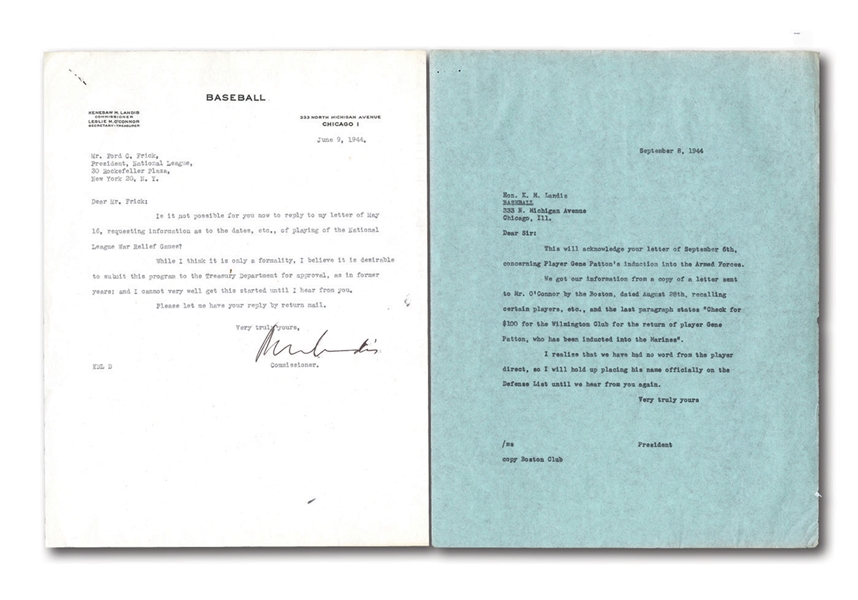 6/9/1944 KENESAW MOUNTAIN LANDIS TYPED SIGNED LETTER TO N.L. PRESIDENT FORD C. FRICK