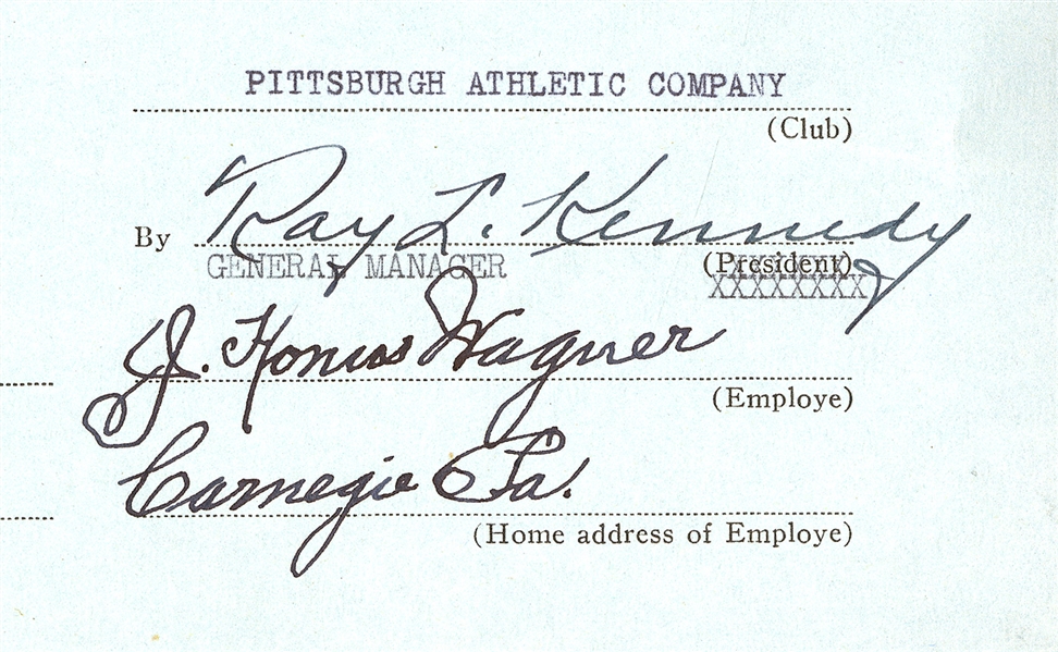 1946 HONUS WAGNER SIGNED PITTSBURGH PIRATES COACHING CONTRACT ALSO SIGNED BY N.L. PRESIDENT FORD C. FRICK