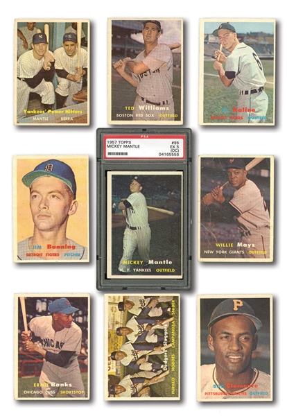 1957 TOPPS BASEBALL LOT OF 25 - LOADED WITH HALL OF FAMERS, STARS, AND YANKEES