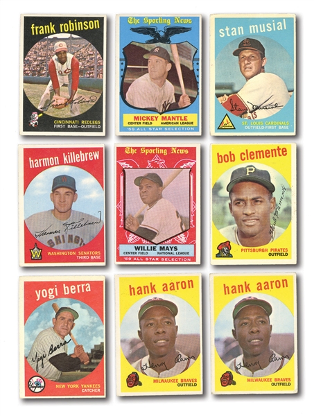 1959 TOPPS BASEBALL LOT OF 85 - LOADED WITH HALL OF FAMERS, STARS, AND YANKEES