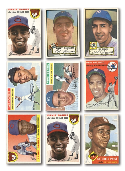 1952-56 TOPPS BASEBALL LOT OF 60 - LOADED WITH HALL OF FAMERS, STARS, AND YANKEES