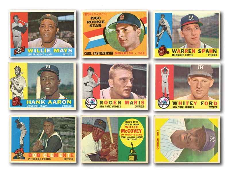 1960 TOPPS (40) AND FLEER (28) BASEBALL LOT OF 68 - LOADED WITH HALL OF FAMERS, STARS, AND YANKEES