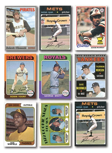 1970 THROUGH 1979 TOPPS BASEBALL LOT OF 140 - LOADED WITH HALL OF FAMERS AND STARS