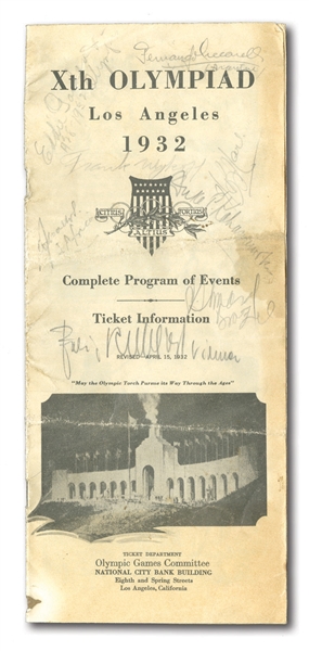 1932 LOS ANGELES OLYMPICS EVENT PROGRAM SIGNED BY DUKE KAHANAMOKU (HAWAIIAN SURFING LEGEND) & OTHER GOLD MEDALISTS/OLYMPIANS (NSM COLLECTION)