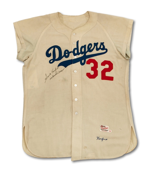 1956 SANDY KOUFAX AUTOGRAPHED BROOKLYN DODGERS GAME WORN HOME JERSEY (MEARS A9) – THE HOBBY’S ONLY FULLY AUTHENTICATED, UNALTERED JERSEY WORN BY KOUFAX IN THE HALLOWED CONFINES OF EBBETS FIELD!