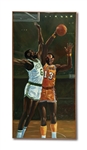 WILT CHAMBERLAIN VS. BILL RUSSELL ORIGINAL OIL ON CANVAS PAINTING BY DICK PEREZ
