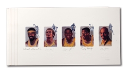 LOS ANGELES LAKERS LEGENDS LOT OF (10) MULTI-SIGNED LITHOGRAPHS WITH WILT, KAREEM, WEST, MAGIC & BAYLOR