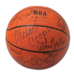 1983-84 LOS ANGELES LAKERS WESTERN CONFERENCE CHAMPION TEAM SIGNED BASKETBALL W/ KAREEM, MAGIC & WORTHY