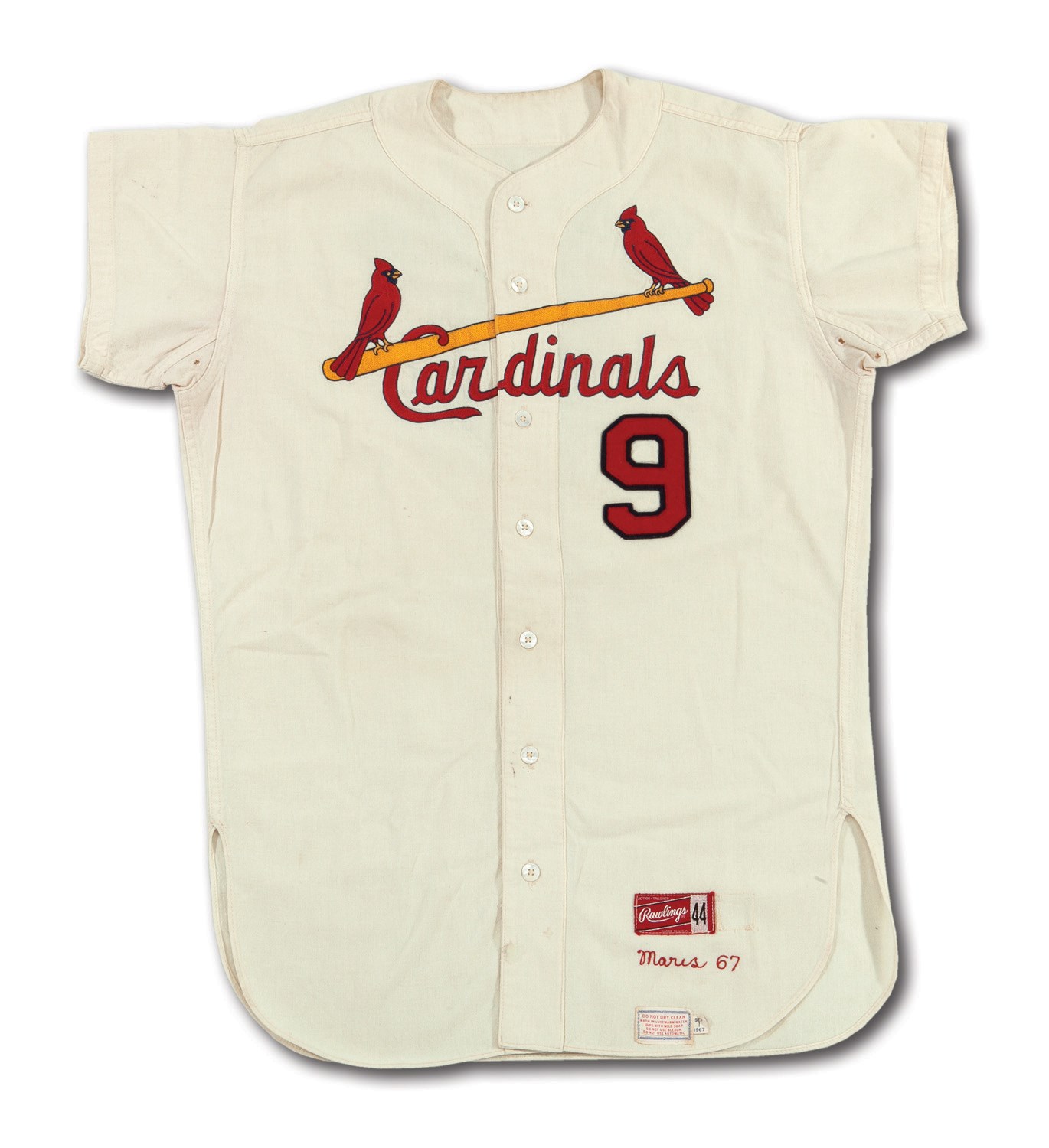 Lot Detail - 1967 ROGER MARIS ST. LOUIS CARDINALS (WORLD CHAMPIONSHIP  SEASON) GAME WORN HOME JERSEY (MEARS A9, DELBERT MICKEL COLLECTION)