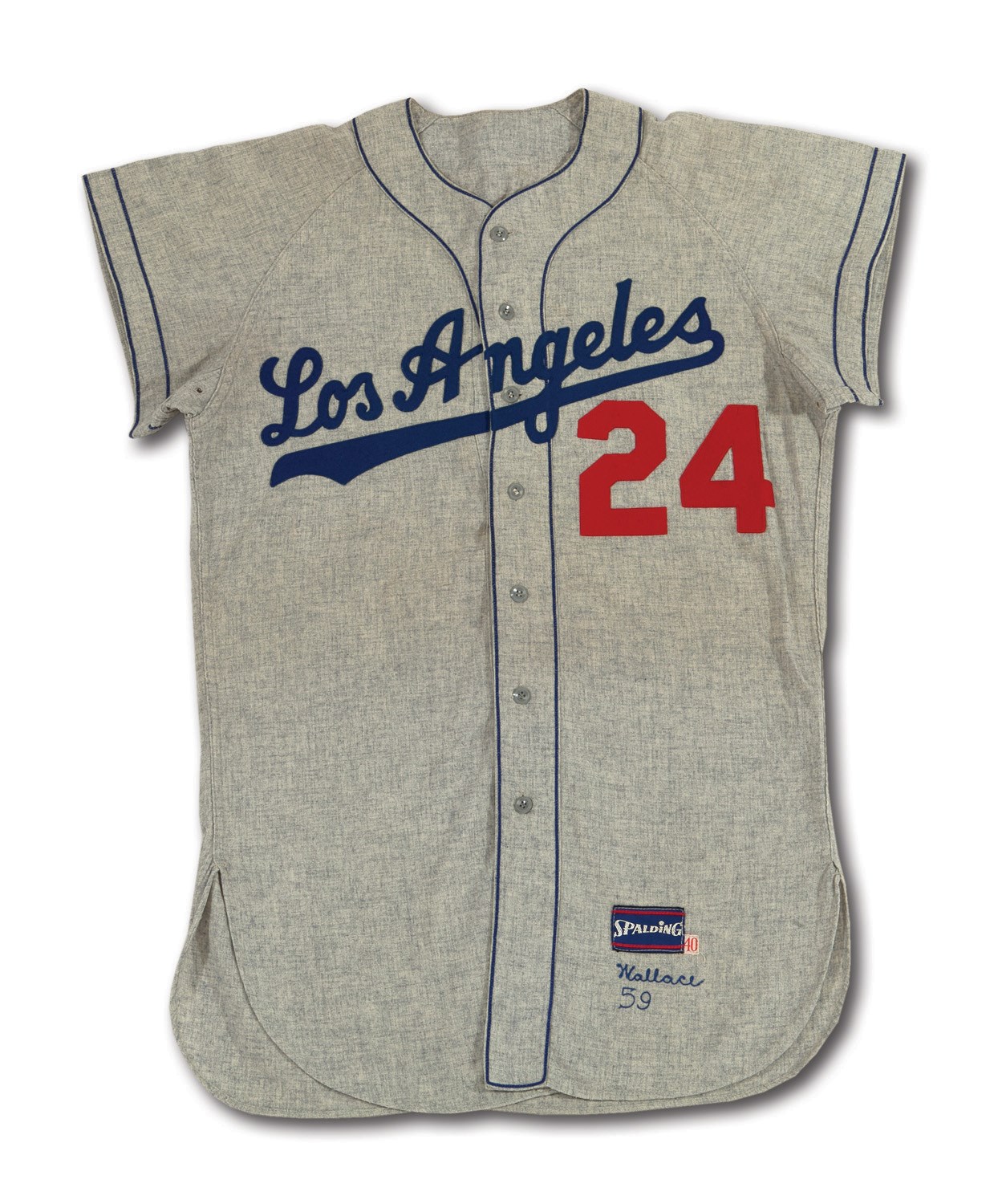 Lot Detail - 1959 LOS ANGELES DODGERS (WORLD CHAMPIONSHIP SEASON) ROAD  JERSEY ISSUED TO NON-ROSTER PLAYER (WALLACE) WITH ALTON'S NUMBER 24 (ALSTON  COLLECTION)